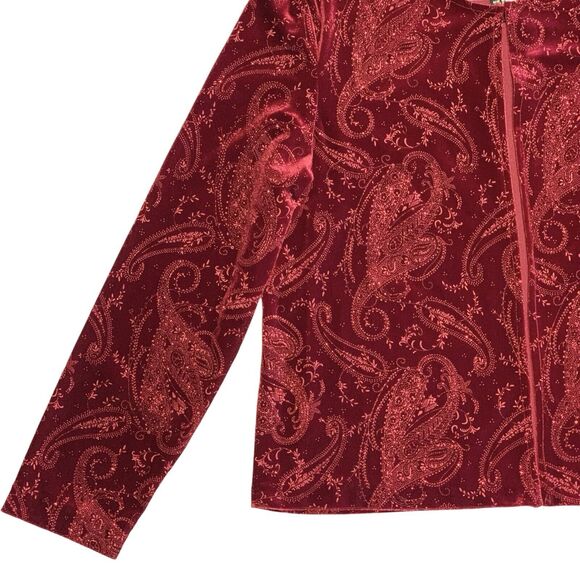 R&K Evening Cardigan & Tank Set Sz 14 Glittery Cocktail Party Stretch Red Velour - Picture 10 of 14